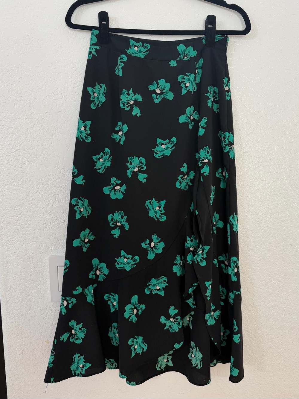Black & Teal Floral Midi Skirt - Women's